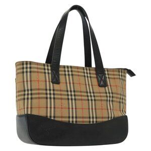 BURBERRY Nova Check Hand Bag Canvas Leather Beige Gold Auth 137517